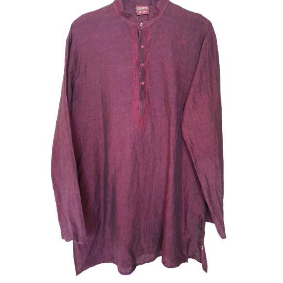 Con Cave Other - Mens Sz 40/Medium Relaxed Fit Boho Embroidered Linen Blend India Kurta Tunic Top